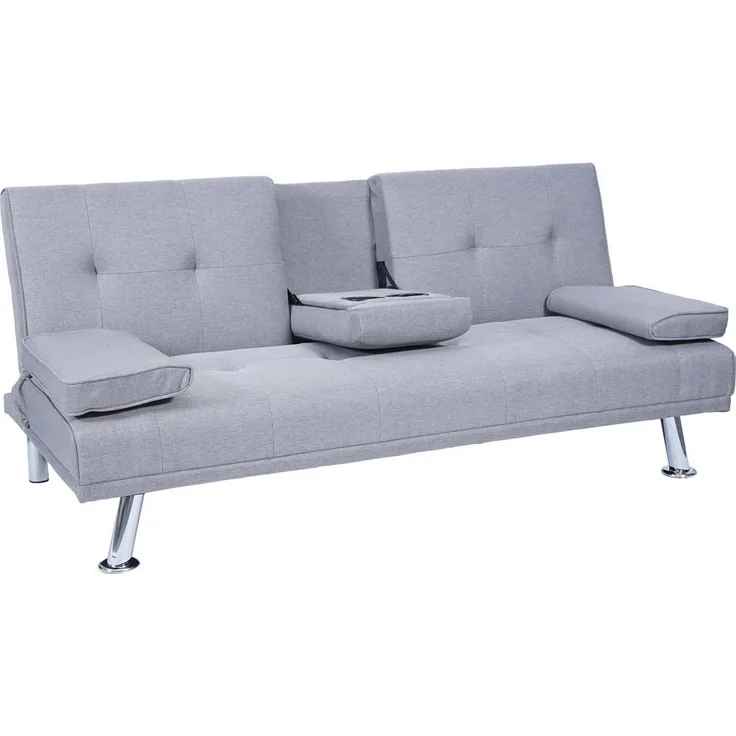 MCW 3-Sitzer-Sofa, Hellgrau, Textil, mit verstellbarer Rückenlehne und klappbarem Tassenhalter, 166x77x81 cm