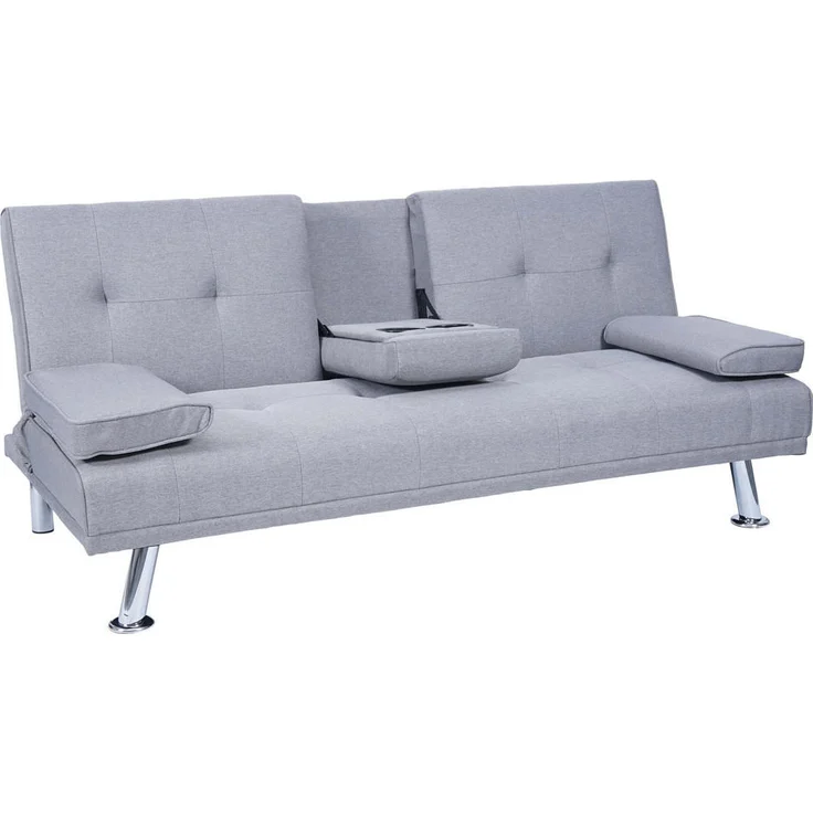 MCW 3-Sitzer-Sofa, Hellgrau, Textil, mit verstellbarer Rückenlehne und klappbarem Tassenhalter, 166x77x81 cm