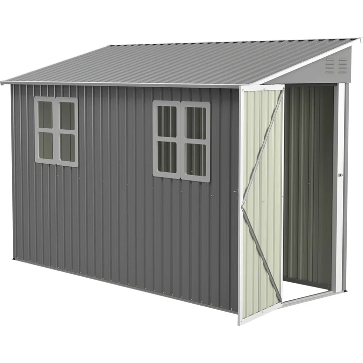 ZUBALIYA 4x10 Fuß (ca. 1, 2x3 m) Outdoor-Schwerlast-Metallschuppen mit Boden-Kit, Anlehn-Design mit links/rechts-Tür & 2 Fenstern, H 188.6 × T 291 × B 110.8 cm, Grau – Bild 13