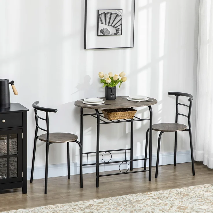 MELAYR, Bistro-Set 3-teilig, 1 Tisch, 2 Stühle, 80 cm x 53 cm x 74.5 cm, Schwarz – Bild 3
