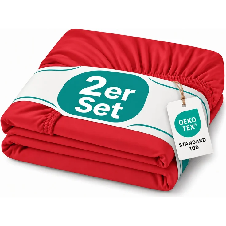 Topper Jersey Spannbettlaken Doppelpack 90 x 190 - 100 x 200 cm Rot – Bild 1