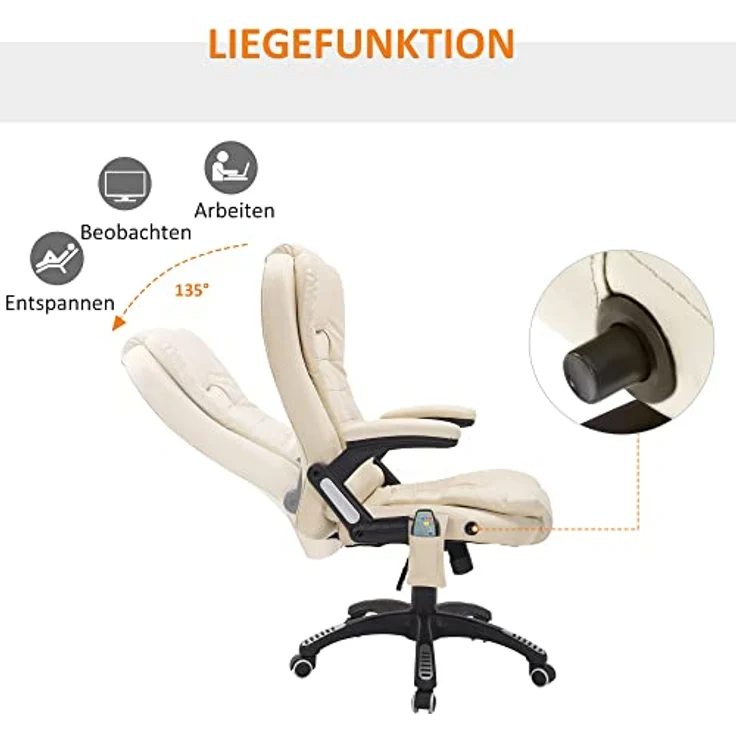 HOMCOM Schreibtischstuhl Bürostuhl mit Massagefunktion, mit Wärmefunktion, Chefsessel (Massagesessel, 1 St), für Wohnbereich, Cremeweiß – Bild 8