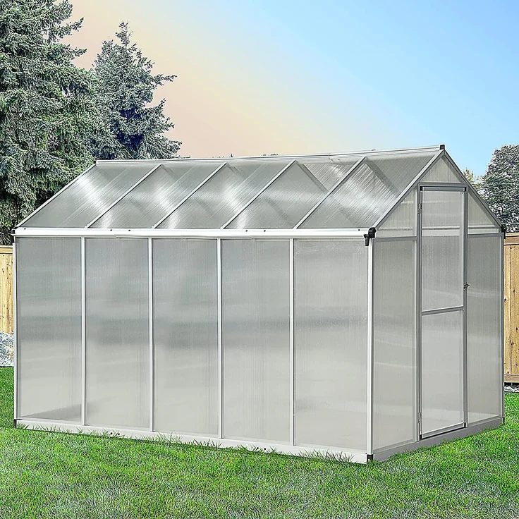 MELAYR, Gewächshaus aus Aluminium und Polycarbonat (3 x 2 m), 5,5 m², Fundament, Oberlicht, Türriegel, Transparent – Bild 4