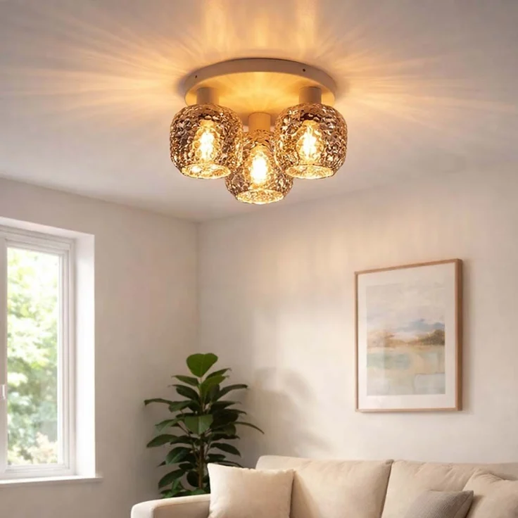 Deckenleuchte, beige, Rauchglas, Dellenstruktur, D 37 cm – Bild 5