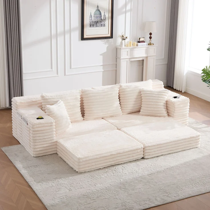 ZUBALIYA Schlafsofa 98x87 cm, mit Stauraum, mit Treppe, mit Leiter, mit Cordbezug, mit Schaumstoffpolsterung, Beige – Bild 9