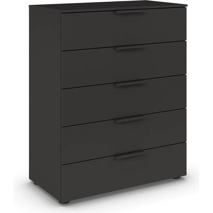 Rauch Möbel Flipp, Kommode für Schlafzimmer, Kinderzimmer, Wohnzimmer, Jugendzimmer, Flur, Garderobe, 5 Schubladen, mit Softclose Funktion, Farbe Schwarz, Breite 80 cm