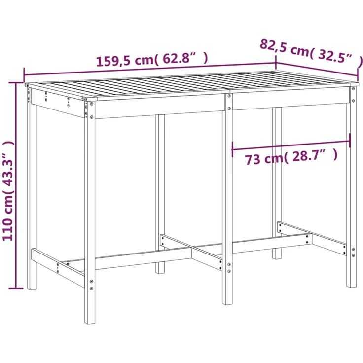 Gartentisch, Balkontisch 159,5 x 82,5 x 110 cm Massivholz Kiefer – Bild 7