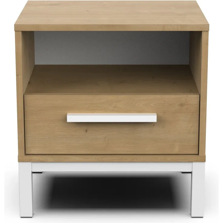 Calicosy Nachttisch 1 Schublade und 1 Fach Eiche- und Weißdekor L53,4 cm – CRAFT - Helles Holz