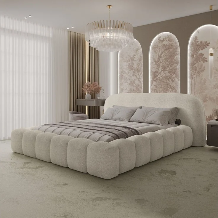 thematys Polsterbett ORLANDO - Cloud mit Bettkasten, Bouclé Bezug 200x200cm, mit gepolstertem Kopfteil, Beige (Quelle 03), Art.-Nr. S0QFD0263DX – Bild 5