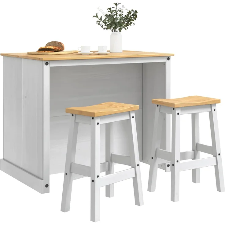 vidaXL Kücheninsel Set 3 pcs Weiß und Honigwachs Massiv-Kiefer 3425395 – Bild 2