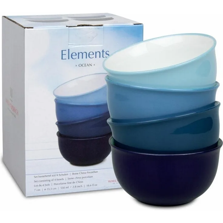 Waechtersbach Elements Ocean Müslischalen 4er Set, Schüsseln, Schalen, im Geschenkkarton, Bone China, Blau, Ø 13 cm, 41 5 972 5000