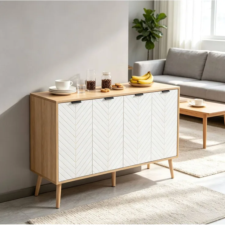 DESVIAE Sideboard Weiß aus Spanplatte – 120x77,4x35 cm – Schublade, verstellbare Einlegeböden