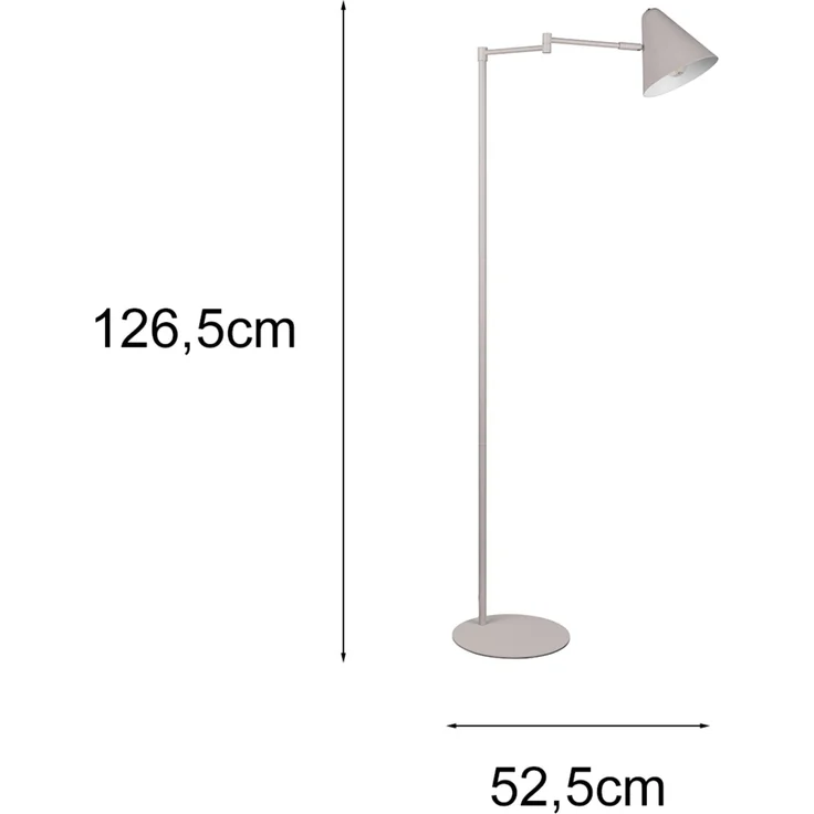 Kleine LED Stehleuchte mit Schwenkarm aus Metall Hellgrau, Höhe 126,5cm – Bild 4