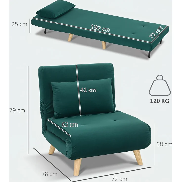 MELAYR, 3-in-1 Schlafsessel, Klappsessel mit Schlaffunktion, 78 x 72 x 79 cm, Dunkelgrün – Bild 5
