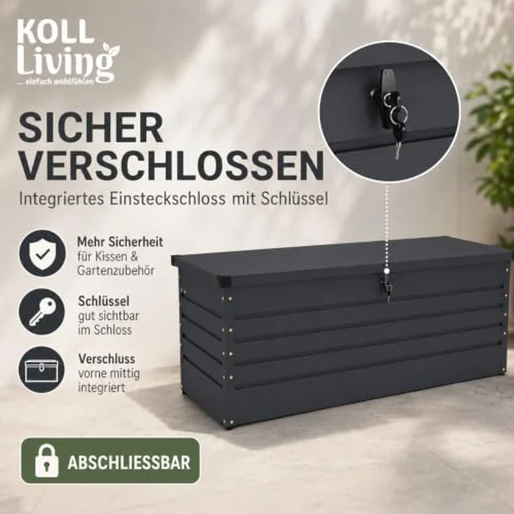 Koll Living Gartenbox Torix, 600 Liter, pulverbeschichtet, anthrazit, UV- und witterungsbeständig, inklusive Gasdruckfedern – Bild 4