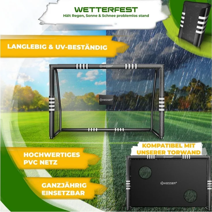 KESSER® Fußballtor mit Polsterung, Erdhaken, Luftpumpe & Hüttchen, Stahlrahmen schwarz, 240x160 cm – Bild 3