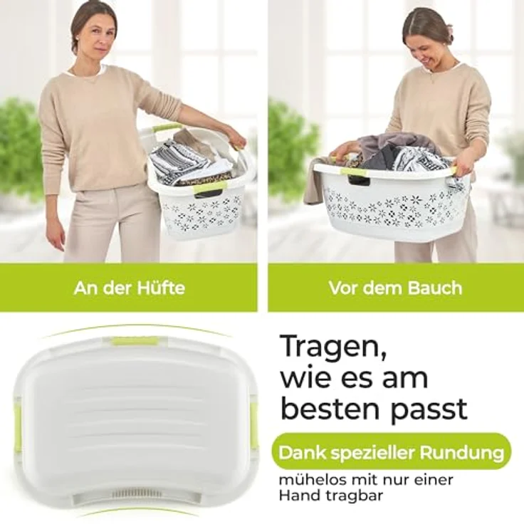 KiNDERWELT Wäschekorb Premium 50 L ergonomischer Form, Soft-Touch-Griffe, an den Körper angepasste Nierenform – Bild 6