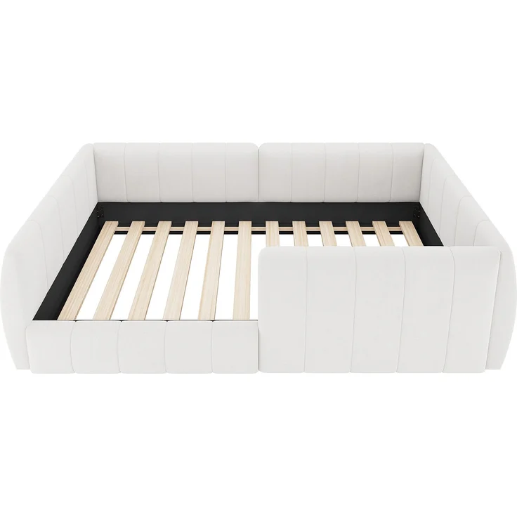 Merax Kinderbett 90 x 200cm Jugendbett, mit Sicherheitsgeländer, samt Beige – Bild 9