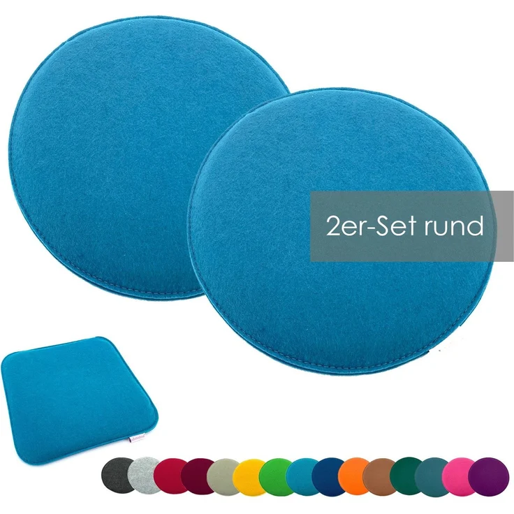 heimtexland ® Sitzkissen Set Filz Stuhlkissen Stuhlauflage Filzkissen Stuhl Polster Kissen Typ631 2er Set 35 cm Rund Aqua – Bild 1
