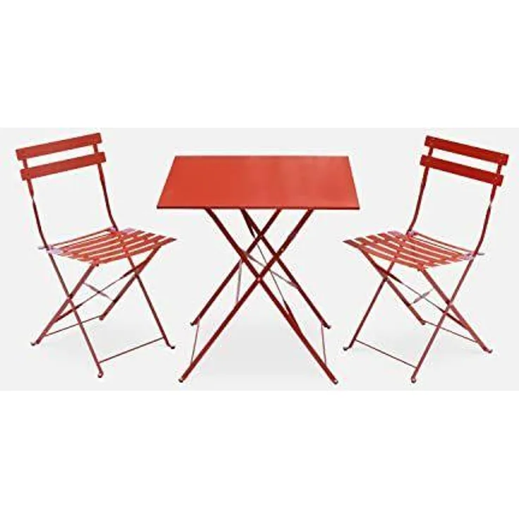 ALICE'S GARDEN - Klappbare Bistro-Gartengarnitur - Emilia Terra Cotta quadratisch - Tisch 70x70 cm mit zweiß Klappstühlen aus pulverbeschichtetem Stahl