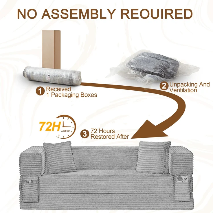 ZUBALIYA Schlafsofa, mit Schlaffunktion, H 60 × T 200 × B 76 cm, Weiß, Schaumstoff – Bild 20