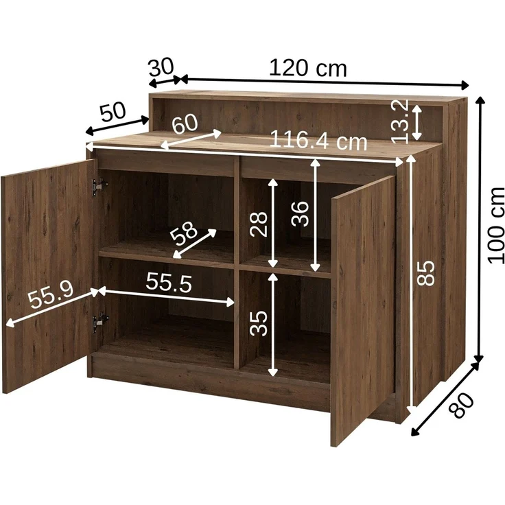 Roomart Kücheninsel CORTADO – Bartisch & Küchentisch mit Stauraum – 120×100×80 cm – Modernes Design • Eiche – Bild 6