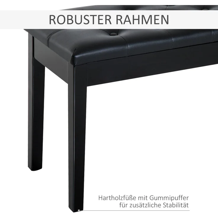 HOMCOM Klavierbank traditionellen Flurbank im Landhausstil kosmetischer Hocker Stauraum (Hocker, 1-St, Klavierhocker), Gummiholz Kunstleder Schwarz 76 x 36 x 50 cm – Bild 6