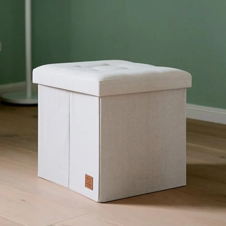 Love IT Store IT Premium Sitzhocker mit Stauraum - Hocker klappbar aus Leinen-Baumwolle - Verstärkt mit Holz - Belastbar bis 150 kg - Beige - 38 x 38 x 38 cm – Bild 3