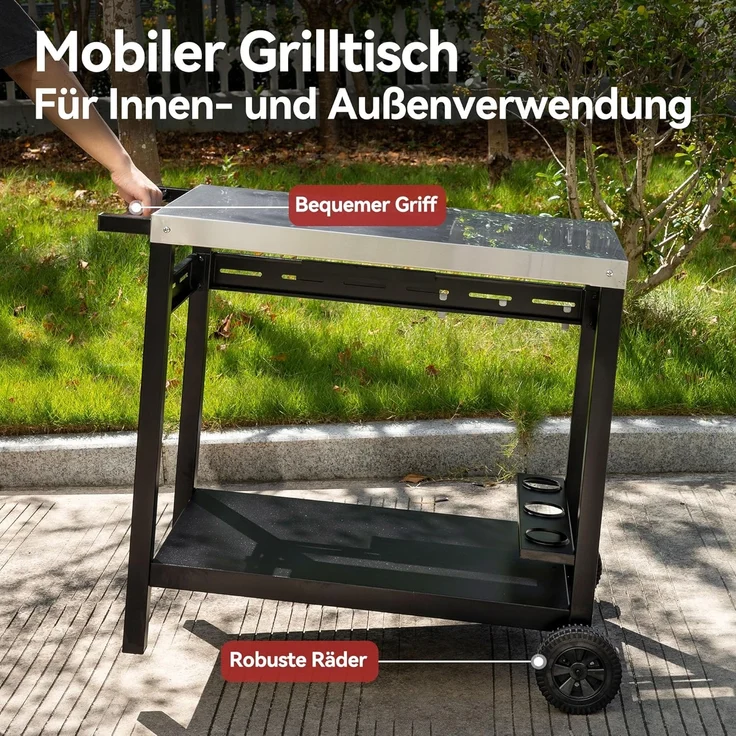 Royal Gourmet Servierwagen Grillwagen Rollwagen Outdoor Servierwagen Grilltisch, (1 St), mit Durchdachter Aufbewahrung, Robusten Rädern – Bild 5