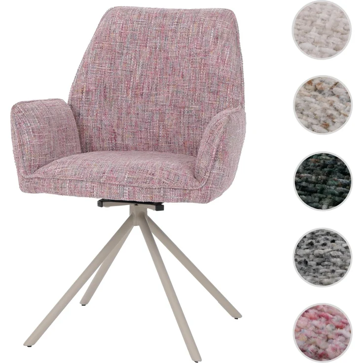 Esszimmerstuhl HWC-G67, Küchenstuhl, drehbar Auto-Position Metall Chenille (410g/m²) ~ Gestell creme, rosa – Bild 9