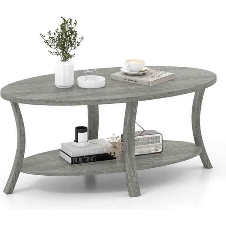 COSTWAY Couchtisch, ovaler Wohnzimmertisch mit Ablage, Holz – Bild 4