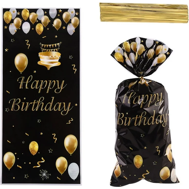 PRECORN Geschenkbox 50 Geburtstags-Geschenktüten Schwarz mit Gold – Happy Birthday Design – Bild 5