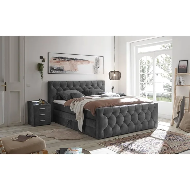 ED Lifestyle Cashfield 8 Boxspringbett Holzwerkstoff/Tonnentaschenfederkern H2 180x200 cm Anthrazit