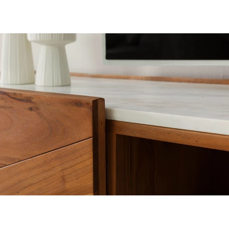 TV-Board Akazie 220 x 40 x 50 natur lackiert / Marmor weiß KARLSTAD #06 – Bild 6