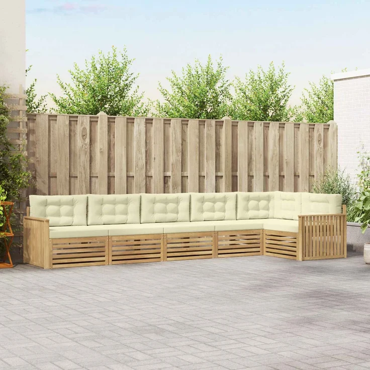 vidaXL Outdoor-Sofagarnitur 6 stk. 6-Sitzer Weiß und Creme Polyester 3390560 – Bild 1