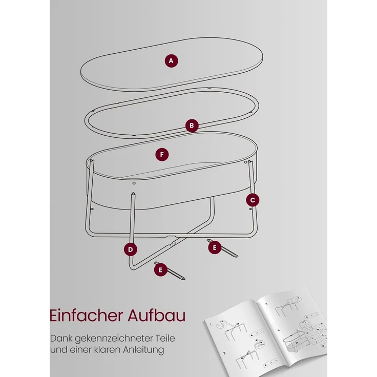 VASAGLE Couchtisch oval, Tisch mit Stauraum, Beistelltisch, Wohnzimmertisch mit Korb aus Stoff, modern, Metallrahmen, tintenschwarz-schiefergrau LCT222B56 – Bild 6