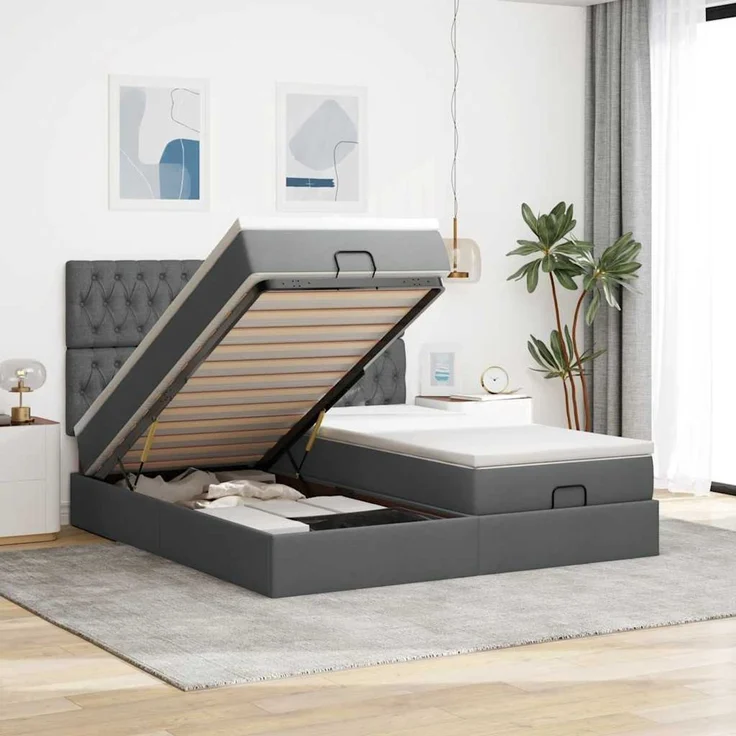 vidaXL Ottoman-Bett mit Matratzen Dunkelgrau 180x200 cm Stoff 3313714 – Bild 1