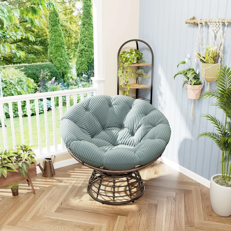 LVHOM Papasansessel 360° drehbar, Relaxsessel in Rattan-Optik mit extra dickem Polster, stabiler Körbsessel bis 130kg, wetterfester Loungesessel für Indoor & Outdoor – Bild 2