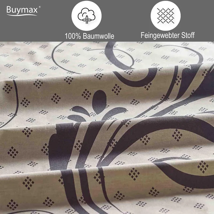 Buymax Bettwäsche Wendebettwäsche, Kissenbezug 80x80 cm, Renforce: 100% Baumwolle, 2 teilig, Bettbezug-Set, mit Reißverschluss, Muster Floral Barock – Bild 3