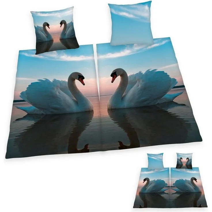 Herding Kinderbettwäsche Partner Bettwäsche 4tlg. Schwanenpaar 135x200 cm (80x80 cm)