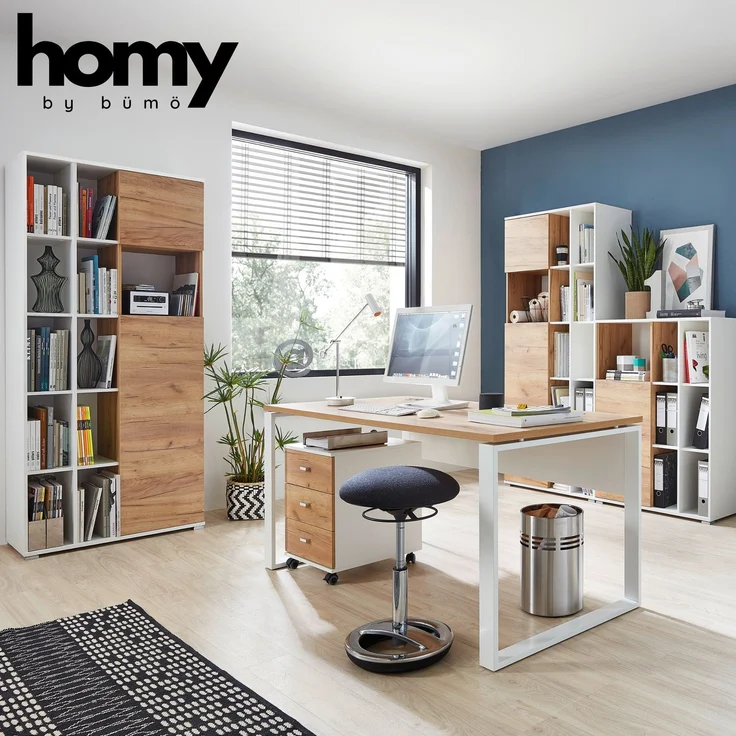 bümö Homy Rollcontainer mit Schubladen, Container aus Holz in Weiß-Eiche - Rollwagen für's Büro als Schreibtisch Unterschrank, Bürocontainer od. Schreibtischcontainer, HYRC-513 – Bild 5