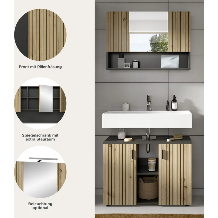 Badkombination B/H/T: 80x180x30 cm in Basalt Nachbildung und -- – Bild 8