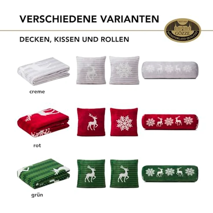 Gözze - Wohndecke Scandic, Kuscheldecke mit winterlichem Rentier-Design, Sofadecke aus Mikrofaser, 150x200 cm - Creme – Bild 7