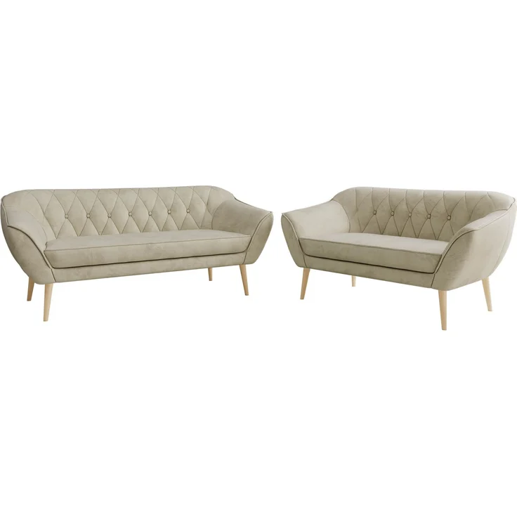 Skandinavisches Sofa Set PIRS 3-2, Komplettset, Wellenfederung, Buche Füße, Sitzgruppe, Polstermöbel Set - Beige Velvet – Bild 7