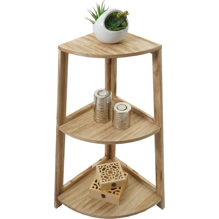 Eckregal HWC-K44, Regal Standregal Wohnregal, 3 Ablagen, 80x37x37cm MDF aus Paulownia ~ naturbraun