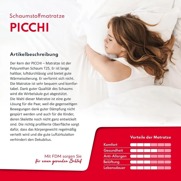 FDM PICCHI Schaumstoffmatratze 140x190 cm Matratze 12 cm Höhe Härtegrade H3 (Mittelhart) Polyurethanschaum Zweiseitig Bezug Abnehmbar Waschbar – Bild 2