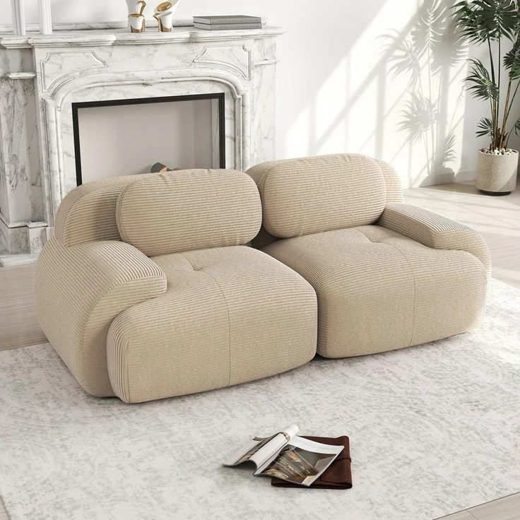 Leawin Sofa Modulares Cord-Loveseat 2-Sitzer Sofa – Flexibles Wohnzimmer-Sofa, Gemütliches Cordsofa mit rutschfester Basis & geschwungenen Armlehnen – Bild 5