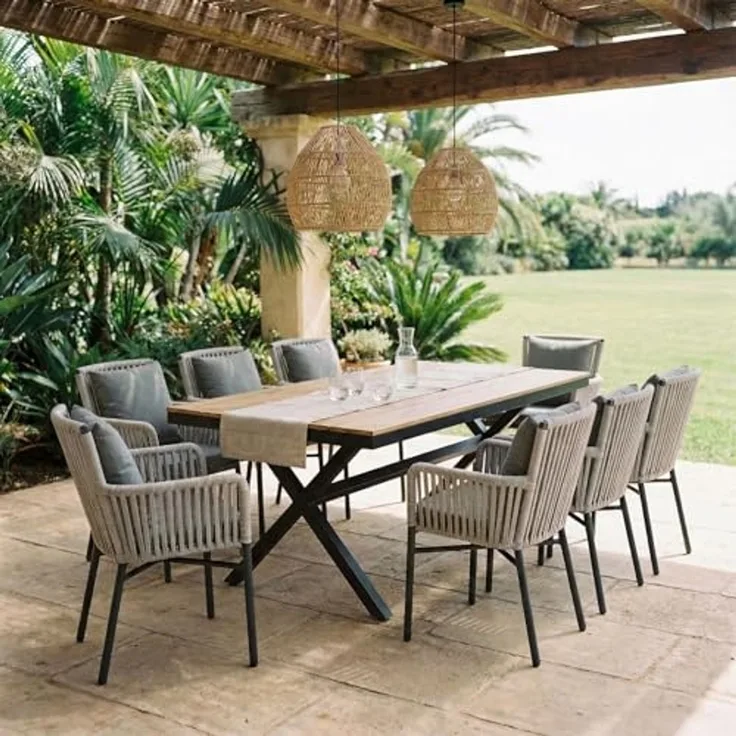 IDIMEX Garten-Essgruppe AFUERA, Gartenmöbelset für 8 Personen, wetterfest robust Grau/Cremeweiß