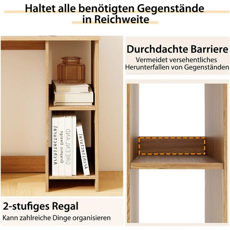 COSTWAY Schreibtisch, mit 2 Fächern, für kleine Räume, bis 130kg, 80x40x74cm – Bild 2
