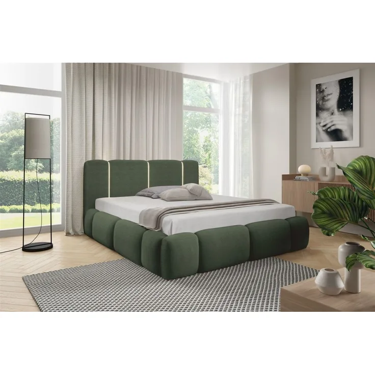Polsterbett Schlafzimmerbett SPRINGS Komplettset 120x200cm in Stoff Lambi Grün